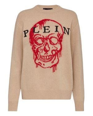Philipp Plein Pullover Round Neck Ls Intarsia Skull - Pink