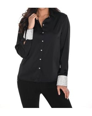 FRANK LYMAN Button-Down Top With Rhinestone Cuff - Black