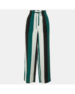 Ganni Block Striped Silk Electra Pants - Green