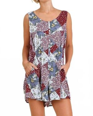 Umgee Patchwork Print Romper - Blue