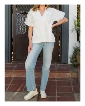 Thml Tweed Puff Sleeve Knit Top - White