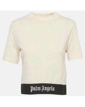 Palm Angels Logo Hem Jersey Crop Top - Natural