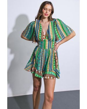 TRUEDAMES Refreshing Beauty Woven Romper - Green