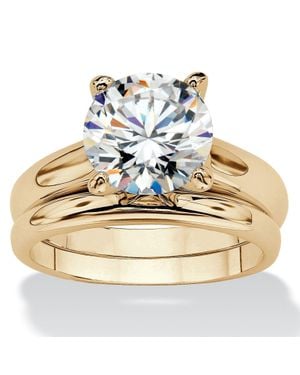 Palmbeach Jewelry 3 Cttw Round Cubic Zirconia 14K-Plated Solitaire Wedding Ring Set - Metallic