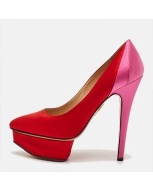 Charlotte Olympia Satin Paloma Fan Pleat Platform Pumps - Red