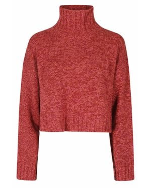 Roberto Collina Bordeaux Cropped Wool-Cashmere Turtleneck Sweater - Red