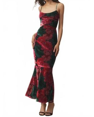 Hutch Tylia Ruched Floral Velvet Maxi Dress - Red