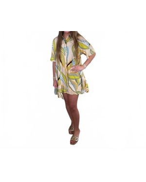 Karlie Abstract Leaf Shirt Dress - Black