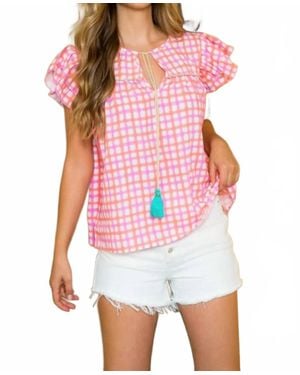 Thml Lena Pattern Flutter Sleeve Top - Red