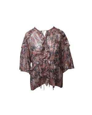 IRO Open-Back Metallic Fil Coupé Chiffon Blouse - Brown