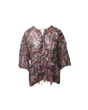 IRO Open-Back Metallic Fil Coupé Chiffon Blouse - Brown
