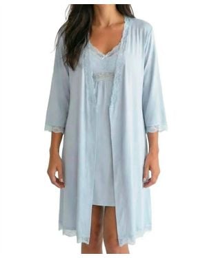 Twelve Eighty Eight Leslie Spaghetti Strap Chemise Robe Set - Blue