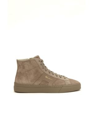 Santoni Mid-Top Suede Double-Buckle Sneakers - Brown