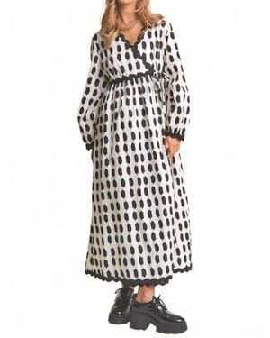 J.Nna Spots Pattern Wavey Trim Midi Dress - White