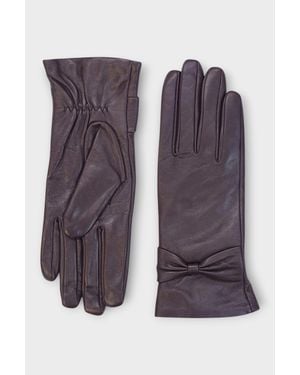 Infinity Leather Italian Leather Soft Wool Lining Winter Bow Design Driving Gloves - Purple