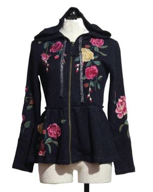 Johnny Was Peplum Thermal Hoodie - Black