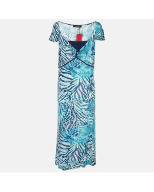 Elena Miro Printed Jersey Sleeveless Midi Dress - Blue