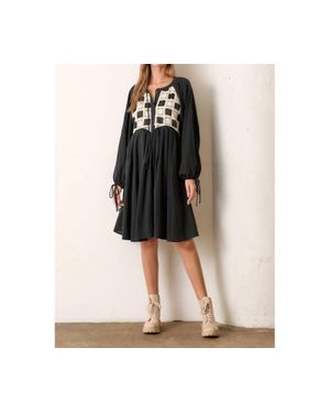 Wellmade Textured Checker Pattern Dress - Black