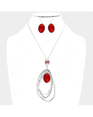 Fashnzfab Oval Glass Crystal Triple Abstract Hoop Necklace - Red