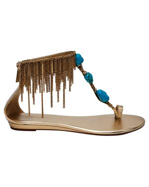 Jimmy Choo Fringed Chain Accent Flat Sandals - Metallic
