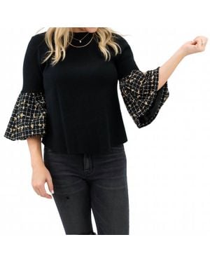 Thml Tweed Angel Sleeve Top - Black