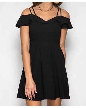 She + Sky Ruffle Sleeve Double Strap Flare Dress - Black