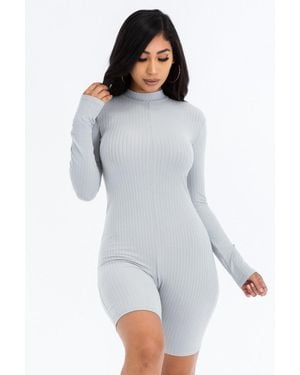 TRUEDAMES Ribbed Knit Romper - Gray
