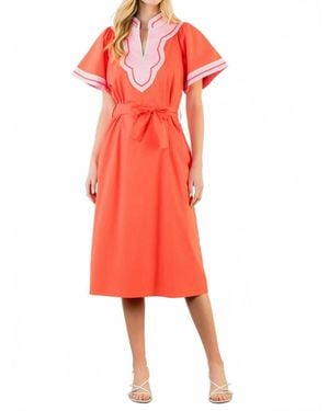 Thml Short Sleeve Trimmed V-Neck Dress - Red