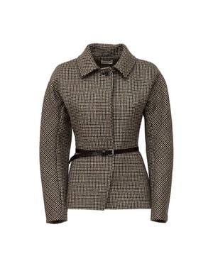 P.A.R.O.S.H. Pied De Poule Tailored Leather Belt Blazer - Brown