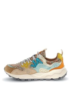 Flower Mountain Textured Sneakers With Floral Panels And Chunky Sole - Blue