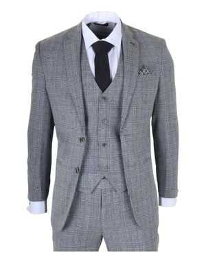 Robert Simon 3 Piece Suit Classic Plaid Checked Slim Fit Formal Dress - Blue