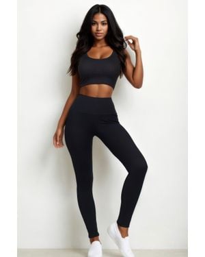 TRUEDAMES Fashnzfab Ribbed Crop Top & Leggings Set - Blue