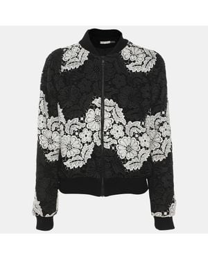 Alice + Olivia Floral Lace Bomber Jacket - Black