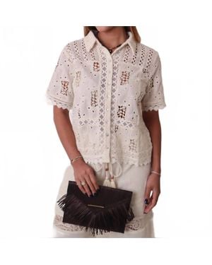 Miss Me Cropped Sleeve Crochet Top - Brown