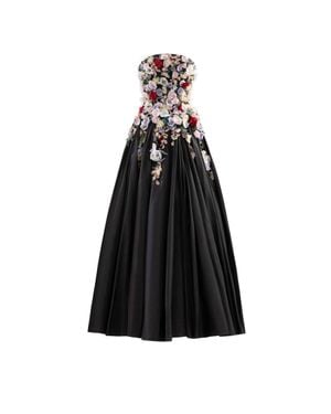 Saiid Kobeisy Embellished 3D Flowers Taffeta Gown - Black