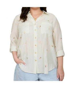 Blu Pepper Stripe Floral Embroidery Long Sleeve Top - Gray