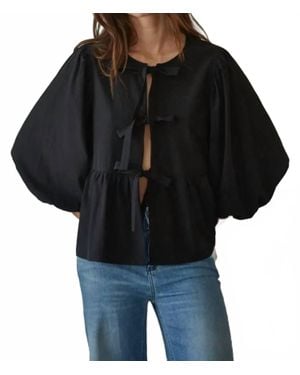 By Together Open Front Ribbon Tied Blouse - Black