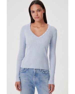 Goldie Tees Rib Long Sleeve V Top With Buttons - White