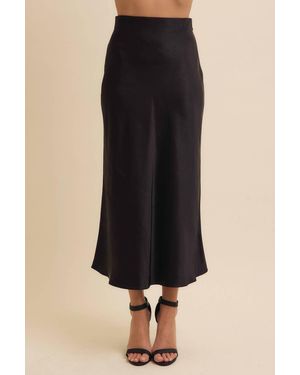 In February Silky Satin Bias Cut Skirt - Black
