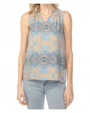 Charlie b Ruffle Collar Printed Sleeveless Top - Blue