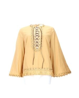 Zimmermann Fringe-Trimmed Blouse With Lace-Up Detail And Flared Sleeves - Natural