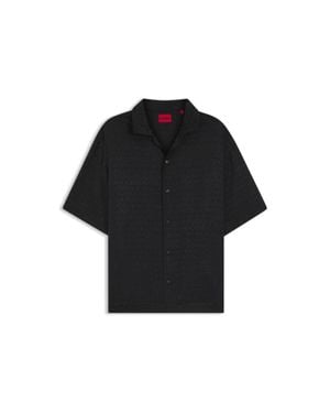 HUGO Oversized-Fit Shirt With Jacquard Pattern - Black