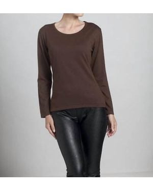 Angel Scoop Neck Long Sleeve Top - Brown