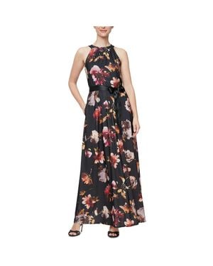 SLNY Maxi Floral Halter Dress - Black