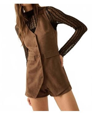 Promesa Faux Suede Vest Romper - Brown