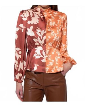 Adelyn Rae Ruiza Two Toned Mock Neck Blouse - Orange