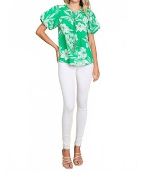 Jodifil Island Vibes Hawaiian Floral Shirt With Puff Sleeves - Green