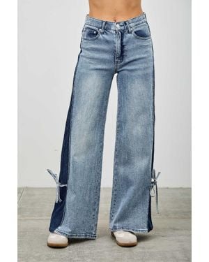 TRUEDAMES High Rise Contrast Wide Leg With Ribbon Tie - Blue