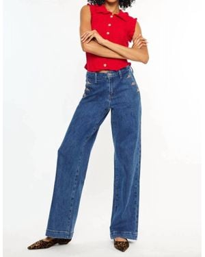 Kancan High Rise Wide Leg Drape Pants - Blue