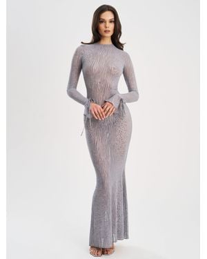 Miss Circle Waylynn Animal Print Burnout Velvet Detail Mesh Backless Maxi Dress - Gray